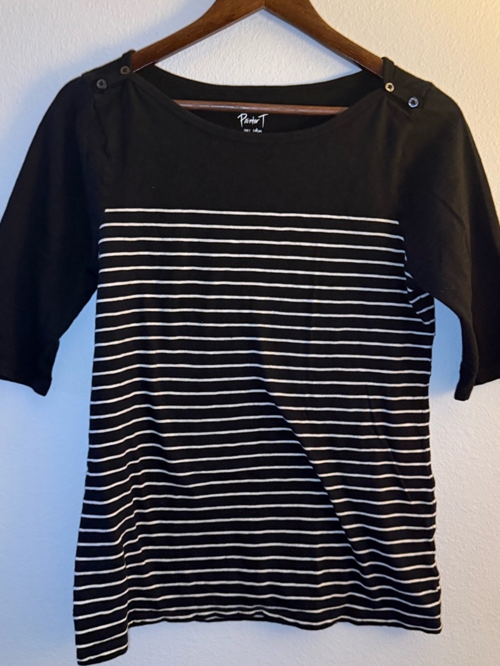J. Crew Black and White Striped Boatneck Tee